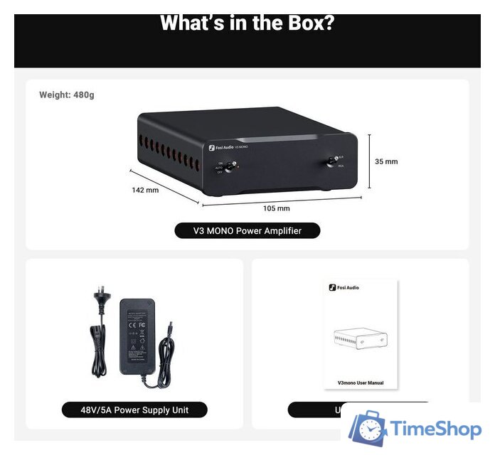 Усилитель мощности Fosi Audio V3 Mono (48V/5A) - Изображение №8 — Интернет-магазин Time-Shop
