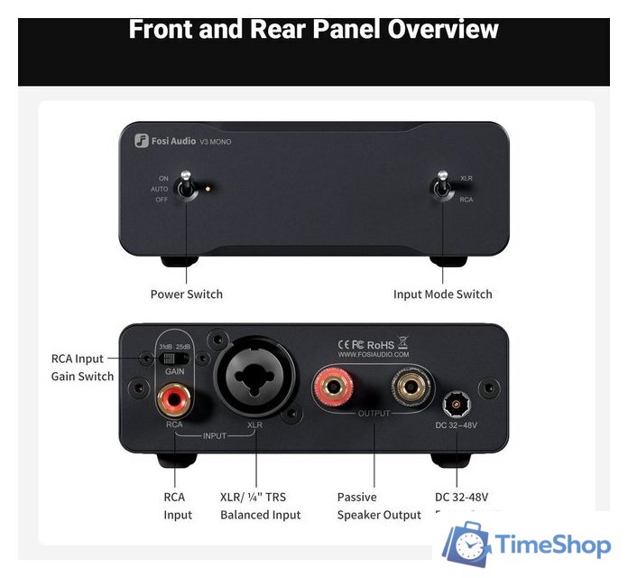 Усилитель мощности Fosi Audio V3 Mono (48V/5A) - Изображение №7 — Интернет-магазин Time-Shop