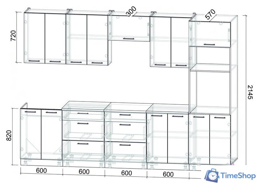 Готовая кухня Интерлиния Мила Лайт 3.0 ВТ (белый платинум/белый платинум/дуб бунратти) - Изображение №6 — Интернет-магазин Time-Shop