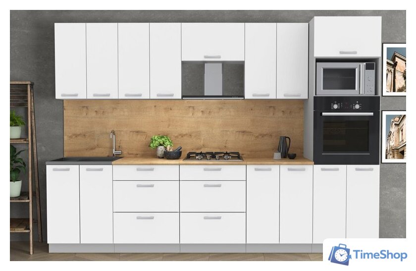 Готовая кухня Интерлиния Мила Лайт 3.0 ВТ (белый платинум/белый платинум/дуб бунратти) - Изображение №3 — Интернет-магазин Time-Shop