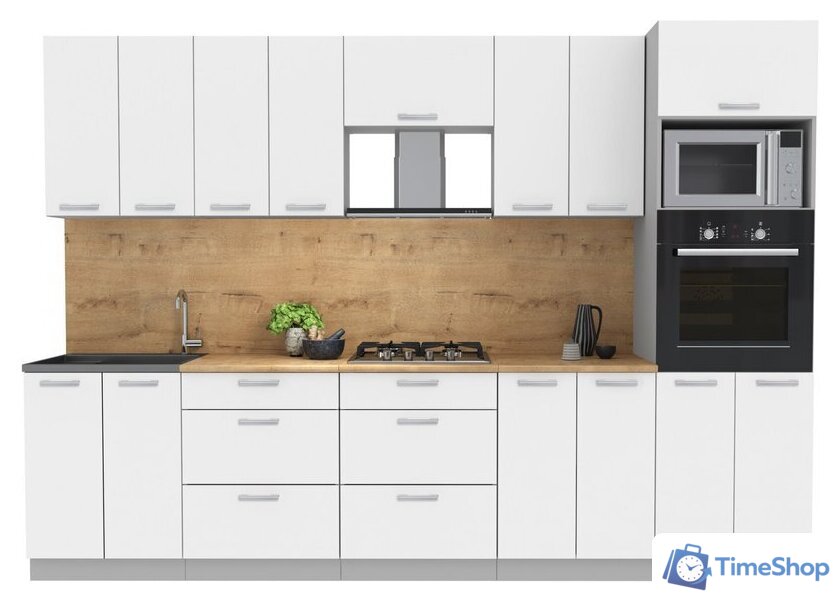Готовая кухня Интерлиния Мила Лайт 3.0 ВТ (белый платинум/белый платинум/дуб бунратти) - Изображение №1 — Интернет-магазин Time-Shop