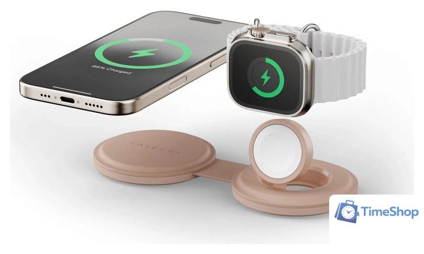 Беспроводное зарядное Satechi OntheGo 2-in-1 Charger ST-QTG21R (розовый) - Изображение №5 — Интернет-магазин Time-Shop