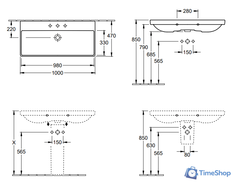 Умывальник Villeroy & Boch Avento 4156A501 - Изображение №2 — Интернет-магазин Time-Shop