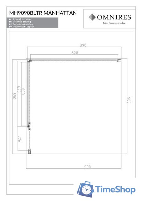 Душевой уголок Omnires Manhattan ADC12X-ABLTR + ADR80X-BLTR - Изображение №2 — Интернет-магазин Time-Shop