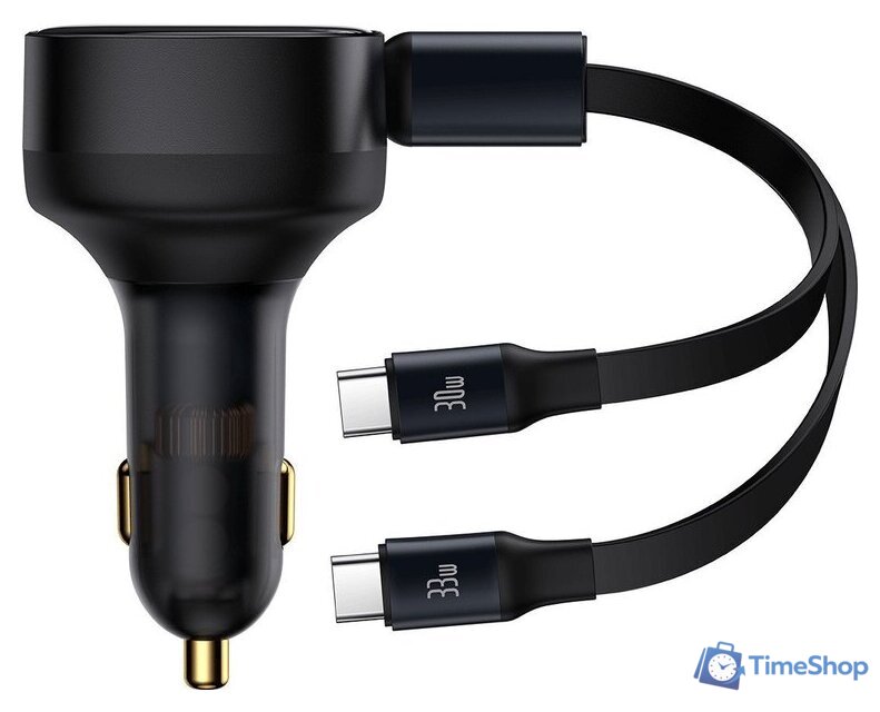 Автомобильное зарядное Baseus Enjoyment Retractable 2-in-1 Car Charger C+C 33W C00035500111-00 - Изображение №1 — Интернет-магазин Time-Shop