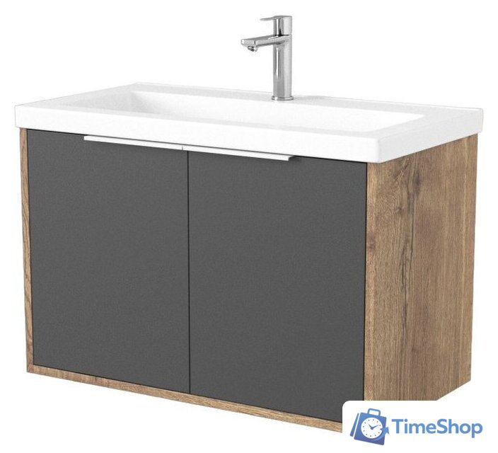  Дабер Тумба под умывальник 018 Тобага/Эридан 80 Т18.8Т.0.22Б (дуб галифакс/серый/ручка белая) - Изображение №1 — Интернет-магазин Time-Shop