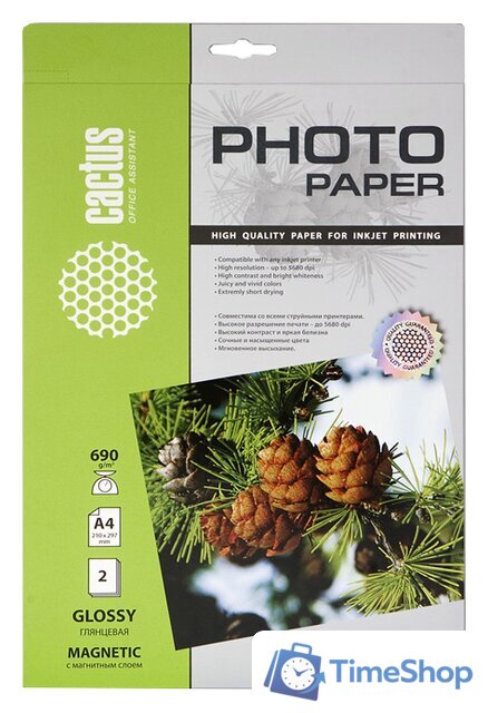 Фотобумага CACTUS Глянцевая магнитная A4 690 г/кв.м. 2 листа (CS-MGA46902) - Изображение №1 — Интернет-магазин Time-Shop