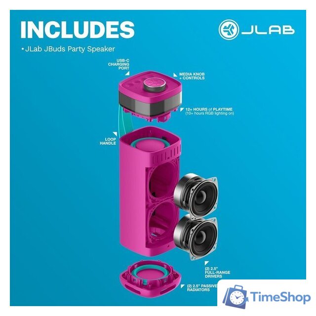 Беспроводная колонка JLab JBuds Party (розовый) - Изображение №2 — Интернет-магазин Time-Shop