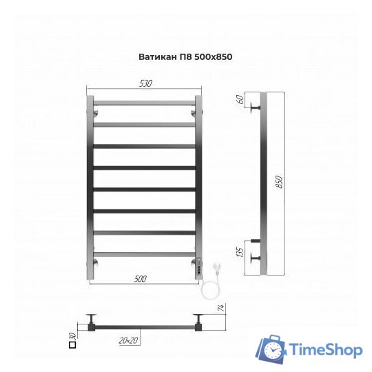Полотенцесушитель TERMINUS Ватикан П8 500x850 электро - Изображение №3 — Интернет-магазин Time-Shop