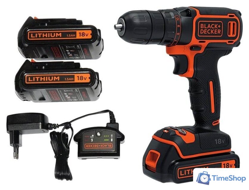 Дрель-шуруповерт Black & Decker BDCDC18B (с 2-мя АКБ, без кейса) - Изображение №1 — Интернет-магазин Time-Shop