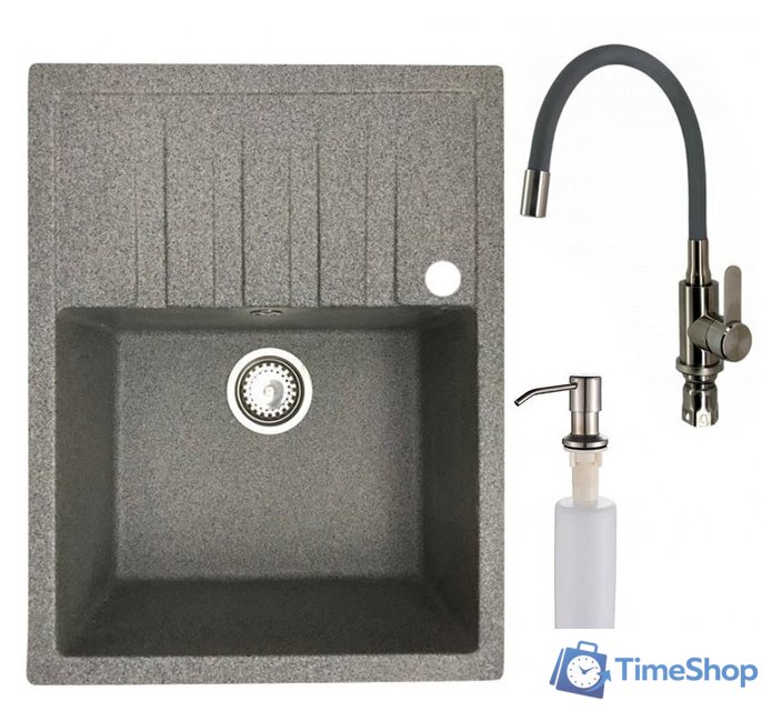 Кухонная мойка БелЭворс Vega R + смеситель W74004-9 + дозатор L405-1 (серый/сатин) - Изображение №1 — Интернет-магазин Time-Shop