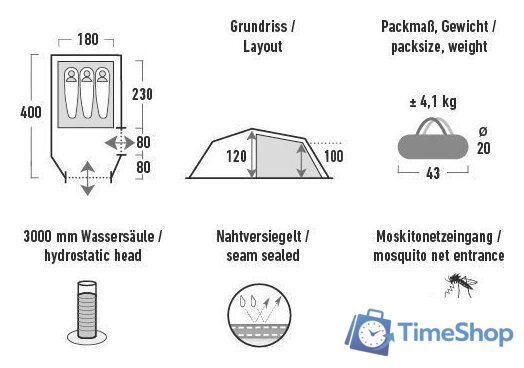 Треккинговая палатка High Peak Falcon 3 LW (Pesto/красный) - Изображение №4 — Интернет-магазин Time-Shop