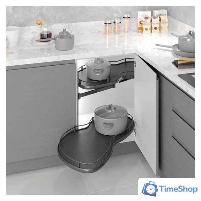 Корзина выкатная Starax Волшебный уголок поворотный S-3016-А (правое выдвижение, антрацит) - Изображение №2 — Интернет-магазин Time-Shop