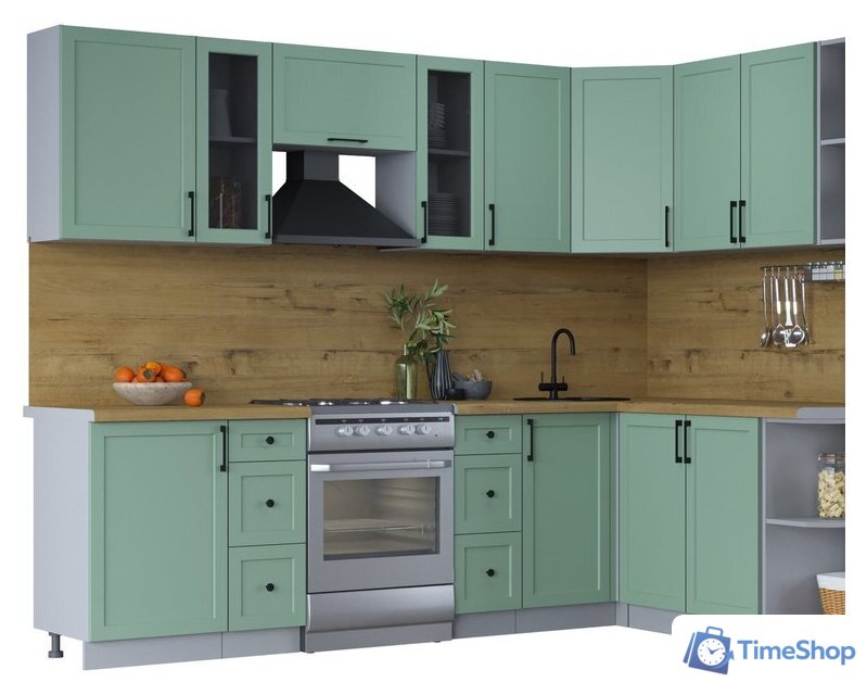 Готовая кухня Интерлиния Тренд 1.7x2.7 правая (мята/мята/дуб бунратти) - Изображение №1 — Интернет-магазин Time-Shop