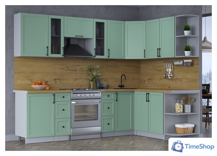 Готовая кухня Интерлиния Тренд 1.7x2.7 правая (мята/мята/дуб бунратти) - Изображение №2 — Интернет-магазин Time-Shop