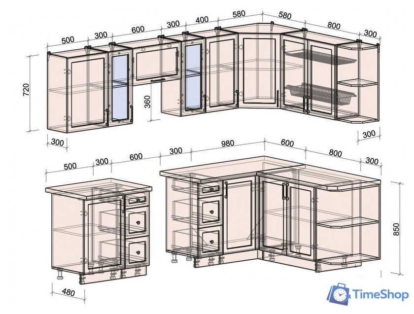 Готовая кухня Интерлиния Тренд 1.7x2.7 правая (мята/мята/дуб бунратти) - Изображение №6 — Интернет-магазин Time-Shop