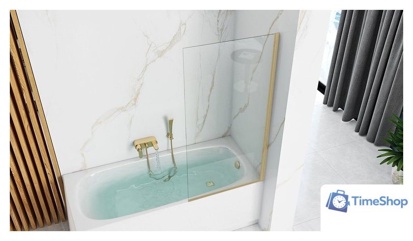 Стеклянная шторка для ванны Rea Elegant 70 (матовое золото/прозрачное стекло) - Изображение №4 — Интернет-магазин Time-Shop