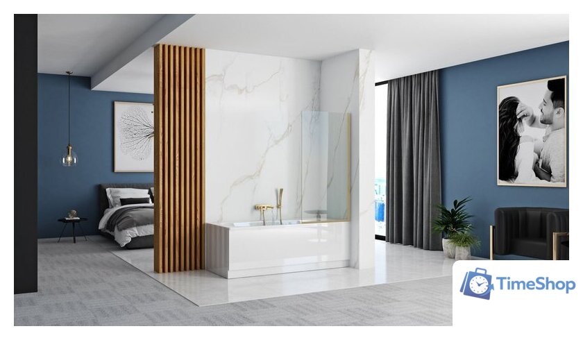 Стеклянная шторка для ванны Rea Elegant 70 (матовое золото/прозрачное стекло) - Изображение №3 — Интернет-магазин Time-Shop