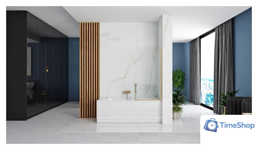 Стеклянная шторка для ванны Rea Elegant 70 (матовое золото/прозрачное стекло) - Изображение №2 — Интернет-магазин Time-Shop