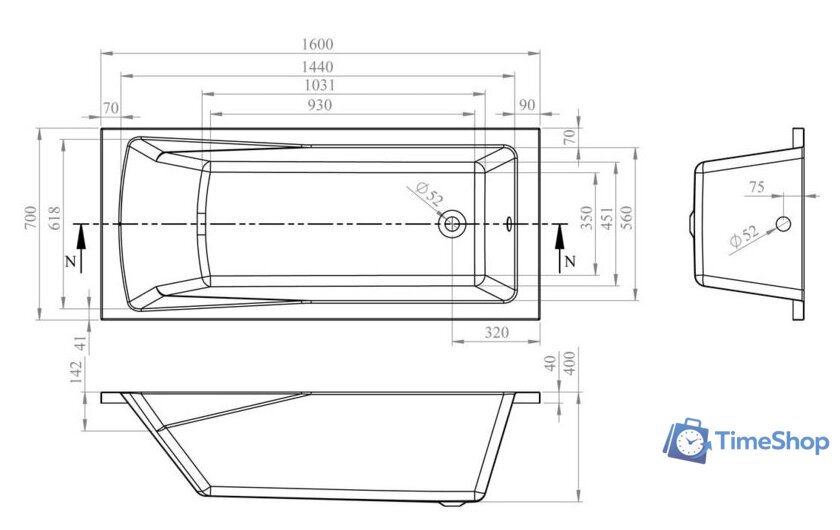 Ванна Lavinia Boho One 160x70 3701006P - Изображение №3 — Интернет-магазин Time-Shop