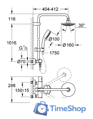 Душевая система  Grohe New Tempesta Cosmopolitan System 160 (27922 000) - Изображение №2 — Интернет-магазин Time-Shop