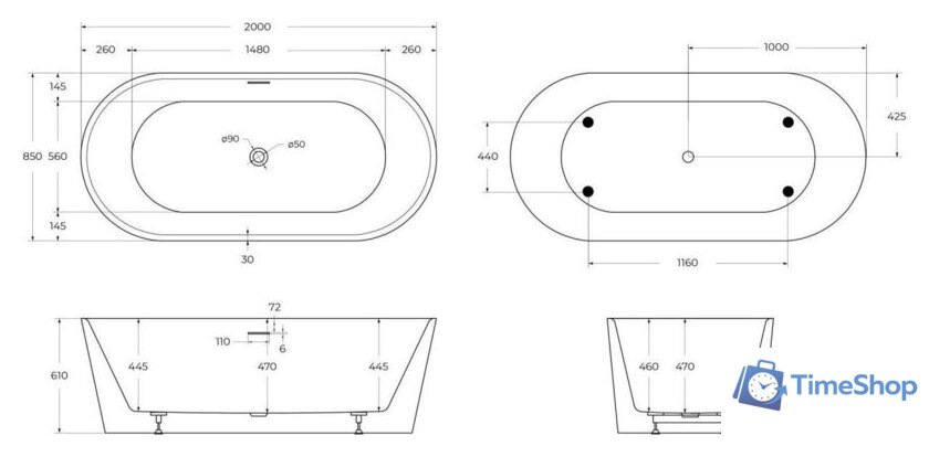 Ванна BelBagno BB416-2000-850 - Изображение №5 — Интернет-магазин Time-Shop
