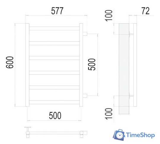 Полотенцесушитель TERMINUS Аврора П6 500x600 бп (хром) - Изображение №3 — Интернет-магазин Time-Shop