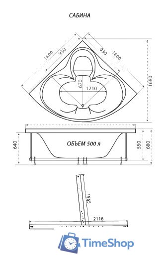 Ванна Triton Сабина 160x160 Экстра Базовая Flat (с гидромассажем) - Изображение №2 — Интернет-магазин Time-Shop