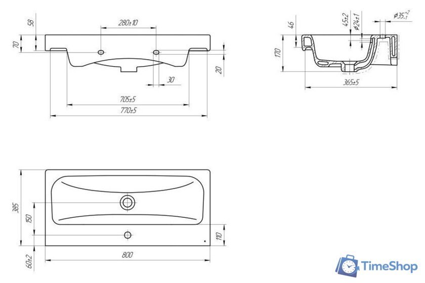 Умывальник Cersanit Moduo 80 Slim P-UM-MOD80SL/1 + 63063 - Изображение №5 — Интернет-магазин Time-Shop