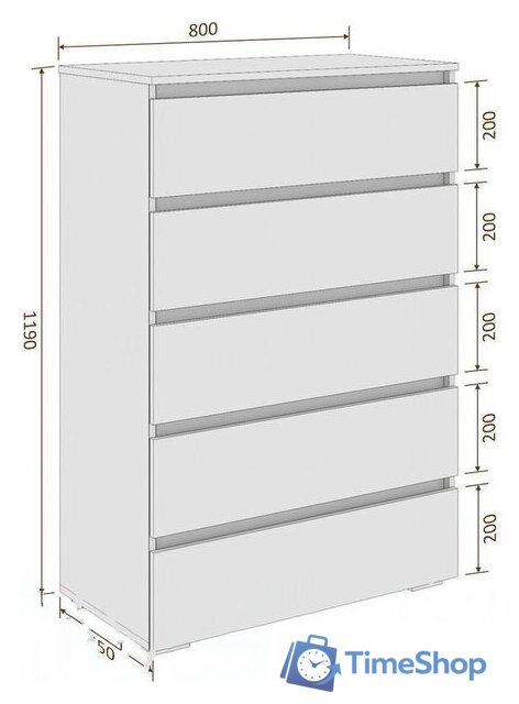Комод Кортекс-мебель Бари 80 5ш (белый/белый/белый) - Изображение №5 — Интернет-магазин Time-Shop