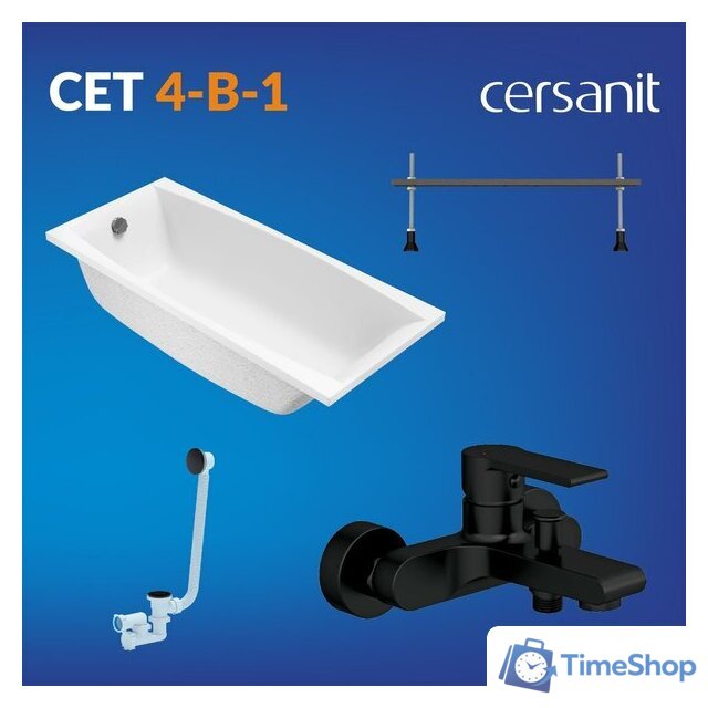 Ванна Cersanit Virgo 170x75 с ножками со смесителем Brasko Black однорычаж. (с сифоном Prime) - Изображение №2 — Интернет-магазин Time-Shop