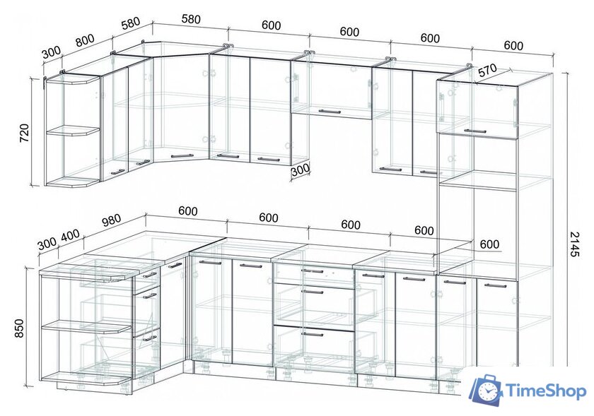 Готовая кухня Интерлиния Мила Лайт 1.68x3.0 левая (дуб веллингтон/дуб веллингтон/травертин серый) - Изображение №6 — Интернет-магазин Time-Shop
