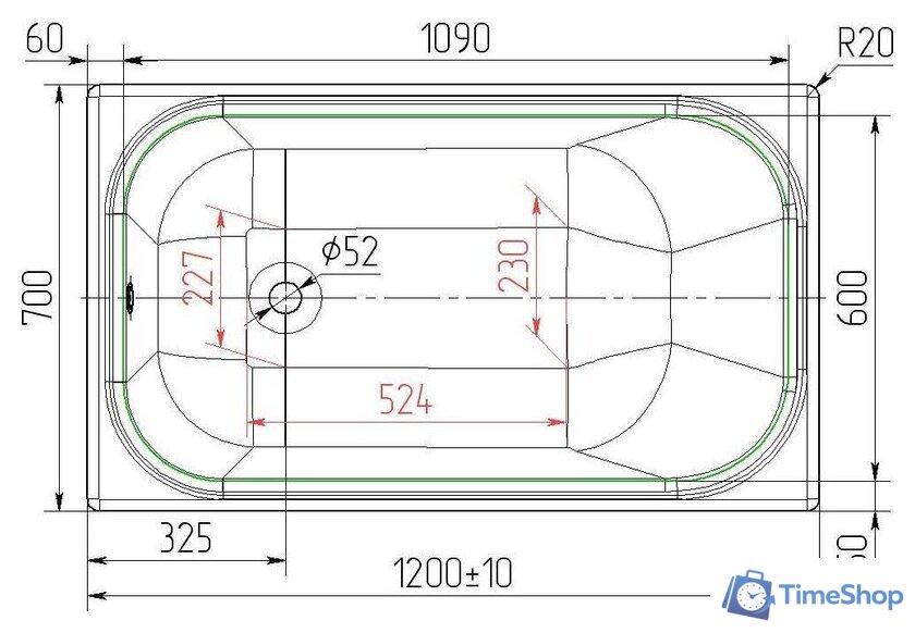 Ванна Универсал Каприз-У 120x70 (1 сорт без ножек с сифоном 21Y11020) - Изображение №4 — Интернет-магазин Time-Shop