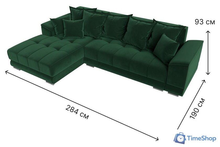 Угловой диван Лига диванов НордСтар левый 121108L (велюр зеленый/подушки велюр зеленый) - Изображение №9 — Интернет-магазин Time-Shop