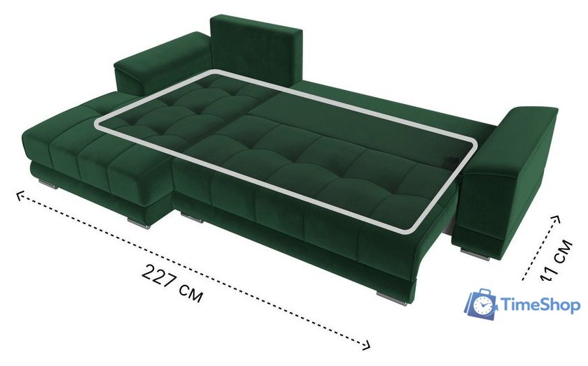 Угловой диван Лига диванов НордСтар левый 121108L (велюр зеленый/подушки велюр зеленый) - Изображение №10 — Интернет-магазин Time-Shop