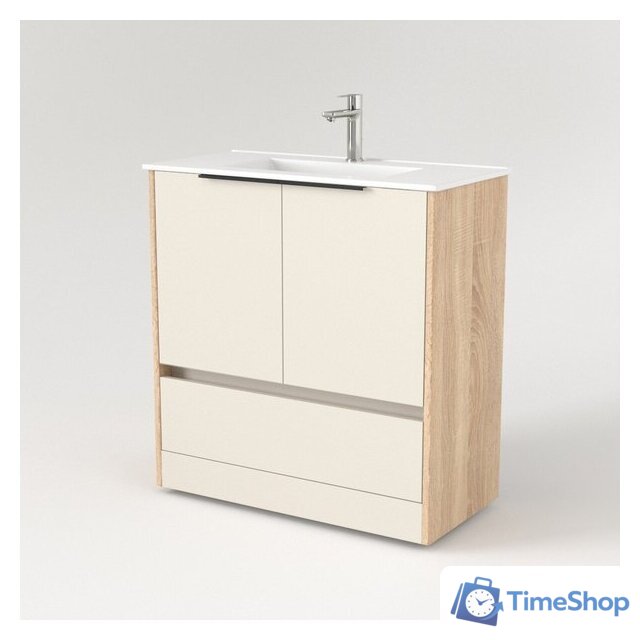  Дабер Тумба под умывальник 017 WeltWasser Deilbach 7517-80 Т17.8W.0.18Ч (бежевый/дуб бардолино/ручка черная) - Изображение №2 — Интернет-магазин Time-Shop