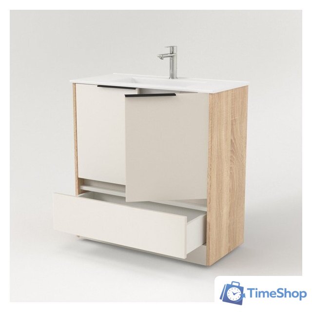  Дабер Тумба под умывальник 017 WeltWasser Deilbach 7517-80 Т17.8W.0.18Ч (бежевый/дуб бардолино/ручка черная) - Изображение №3 — Интернет-магазин Time-Shop