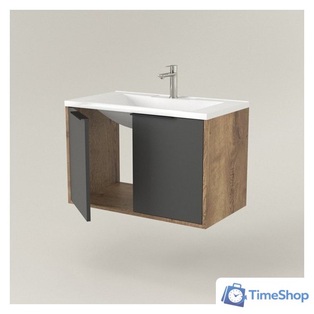  Дабер Тумба под умывальник 018 Тобага/Эридан 80 Т18.8Т.0.22Ч (дуб галифакс/серый/ручка черная) - Изображение №3 — Интернет-магазин Time-Shop