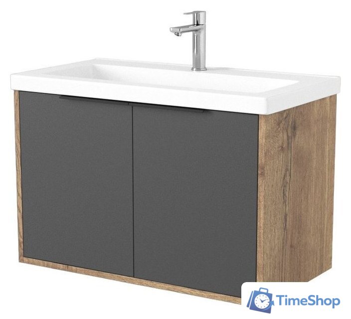  Дабер Тумба под умывальник 018 Тобага/Эридан 80 Т18.8Т.0.22Ч (дуб галифакс/серый/ручка черная) - Изображение №1 — Интернет-магазин Time-Shop