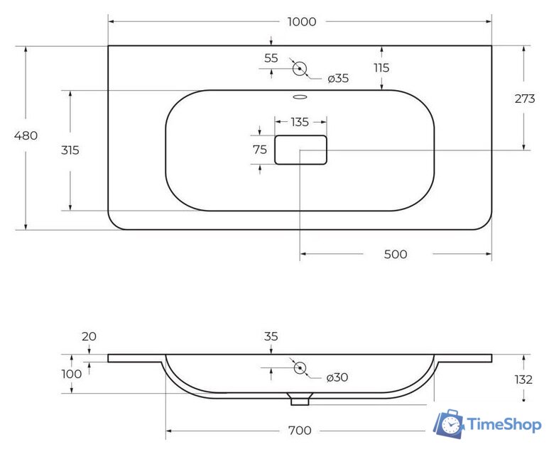 Умывальник Cezares CZR-1000/480-LV-MR-NV - Изображение №5 — Интернет-магазин Time-Shop
