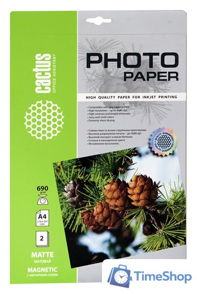 Бумага с магнитным слоем CACTUS Матовая A4 690 г/кв.м. 2 листа (CS-MMA46902) - Изображение №1 — Интернет-магазин Time-Shop
