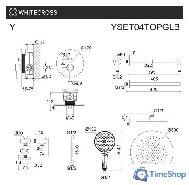 Душевая система  Whitecross Y YSET04TOPGLB (брашированное золото) - Изображение №3 — Интернет-магазин Time-Shop