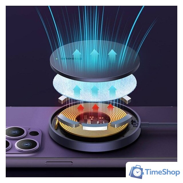 Беспроводное зарядное Baseus Simple Mini3 Magnetic Wireless Charger 15W CCJJ040205 - Изображение №11 — Интернет-магазин Time-Shop
