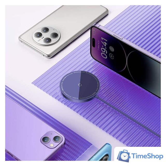 Беспроводное зарядное Baseus Simple Mini3 Magnetic Wireless Charger 15W CCJJ040205 - Изображение №8 — Интернет-магазин Time-Shop