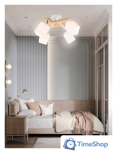 Люстра средней высоты Aitin Pro НПБ 02-4x60-101 N5291/4 (белый/дерево) - Изображение №3 — Интернет-магазин Time-Shop