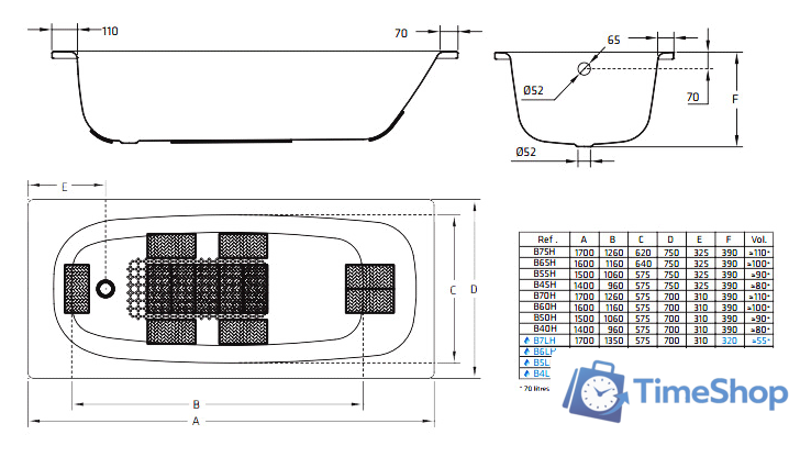 Ванна BLB Universal 150x70 (с ручками и ножками) - Изображение №4 — Интернет-магазин Time-Shop