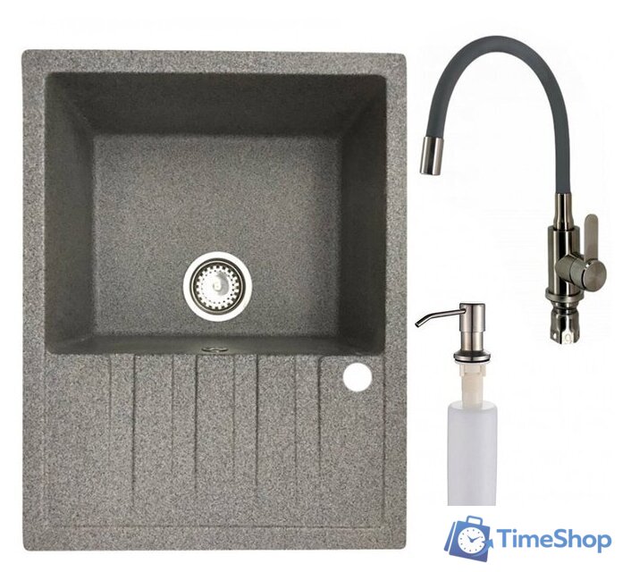 Кухонная мойка БелЭворс Vega L + смеситель W74004-9 + дозатор L405-1 (серый/сатин) - Изображение №1 — Интернет-магазин Time-Shop
