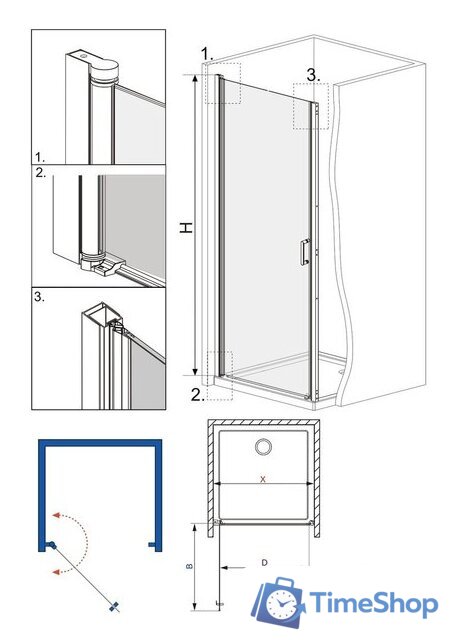 Душевая дверь Roxen Astra 580110-80 (хром/прозрачное) - Изображение №5 — Интернет-магазин Time-Shop