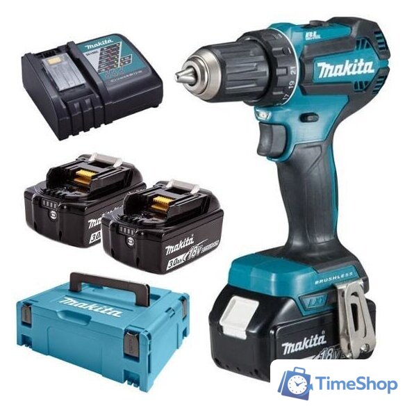 Дрель-шуруповерт Makita DDF485RF3J (с 3-мя АКБ, кейс) - Изображение №1 — Интернет-магазин Time-Shop