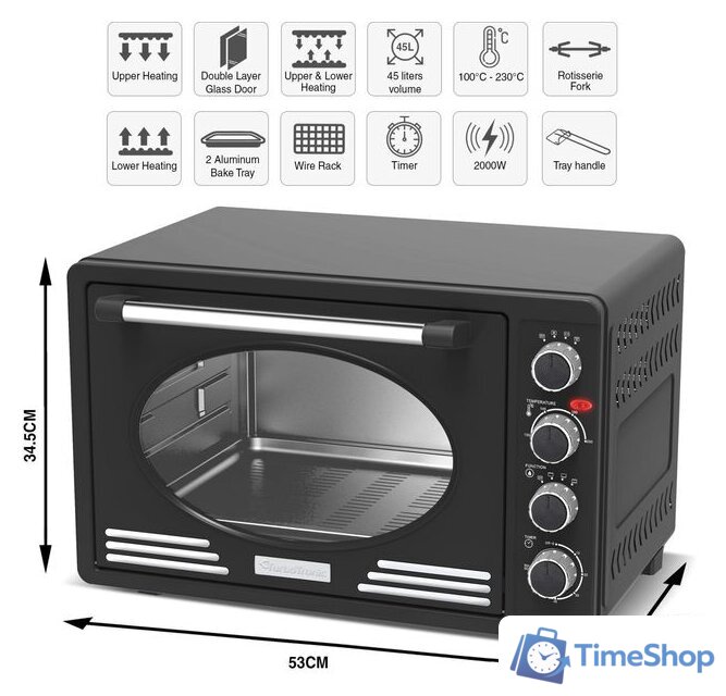 Мини-печь TurboTronic TT-EV45R Retro (черный) - Изображение №3 — Интернет-магазин Time-Shop